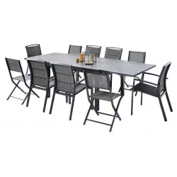 Ensemble Modulo Full Alu Table 6/10 places + 6 fauteuils + 4 chaises pliantes