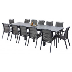 Ensemble Modulo Full Alu Table 8/12 places + 12 Fauteuils