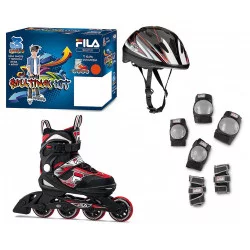 Pack Roller Junior J-One Noir/Rouge + Tripack + Casque - FILA