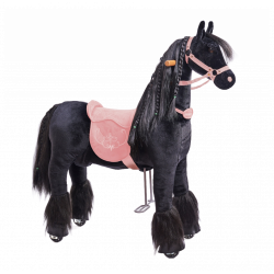 Cheval à roulettes inline Ponnie Ebony M avec selle rose