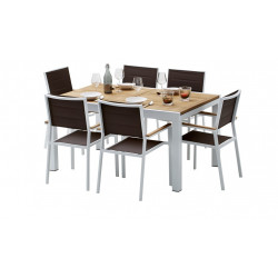 Ensemble Bali Teck Blanc Table 6/10 places + 6 Fauteuils